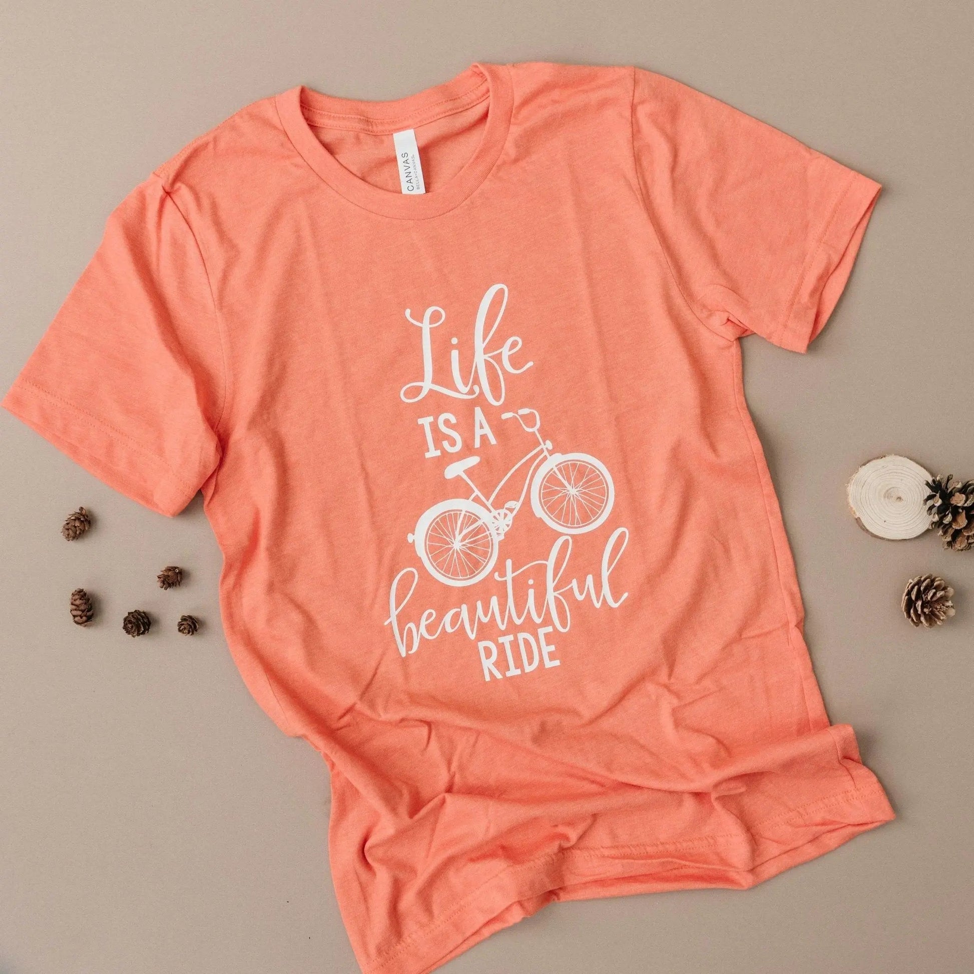 Bicycle Tshirt - Life is Beautiful Ride Quote - Graphic Tee Bicycle Gift Joyful Moose