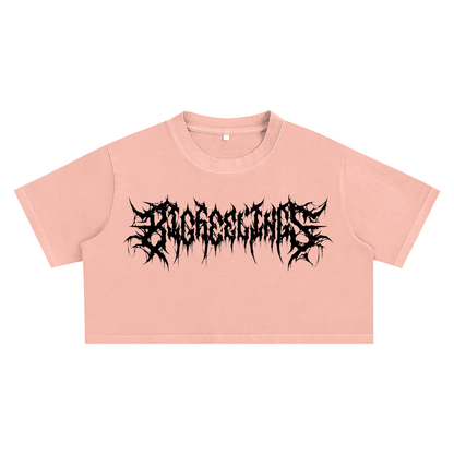 Big Feelings Metal Font Snow Washed Crop Top Goth Cloth Co.