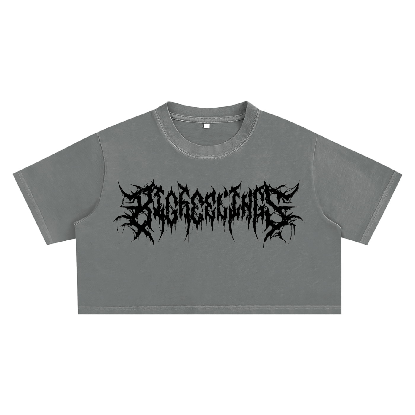 Big Feelings Metal Font Snow Washed Crop Top Goth Cloth Co.