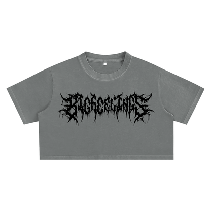 Big Feelings Metal Font Snow Washed Crop Top Goth Cloth Co.