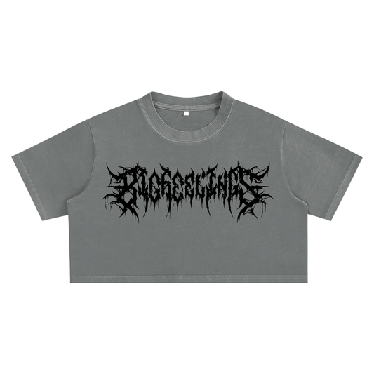 Big Feelings Metal Font Snow Washed Crop Top Goth Cloth Co.