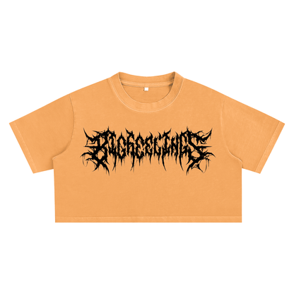 Big Feelings Metal Font Snow Washed Crop Top Goth Cloth Co.