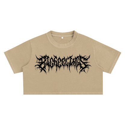 Big Feelings Metal Font Snow Washed Crop Top Goth Cloth Co.