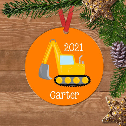Boy Ornament, Personalized Christmas Ornament for Boys, construction gift, Backhoe Christmas Ornament Joyful Moose