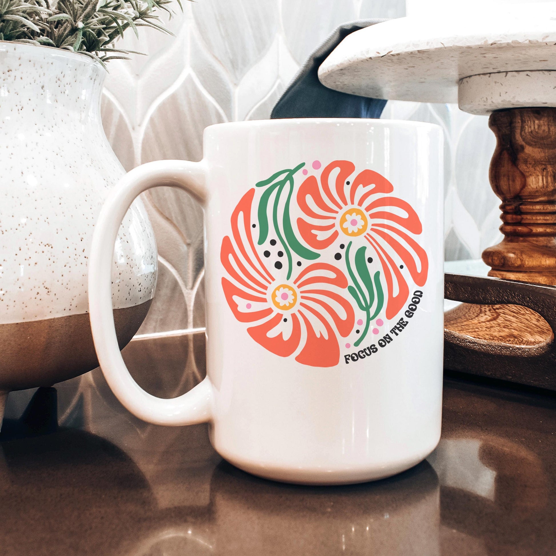 Floral Ceramic Mug – Inspirational Coffee Cup with Motivational Flower Pattern Joyful Moose