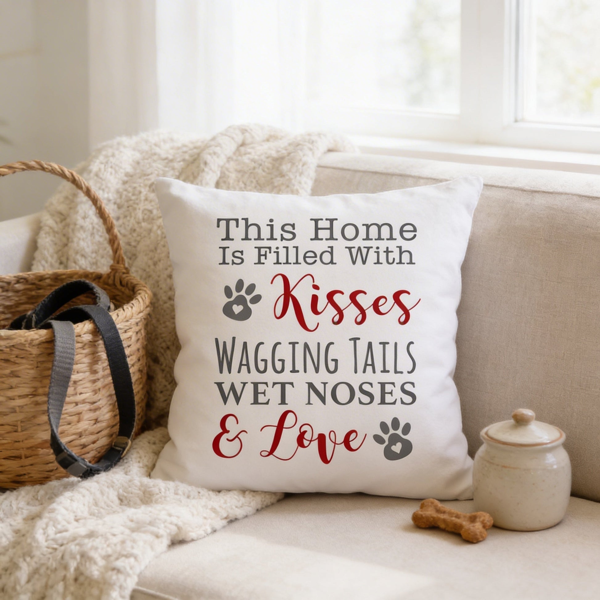 Dog House Decor | Dog Pillow Cover - Cozy Throw Pillow with Paw Print Design Joyful Moose