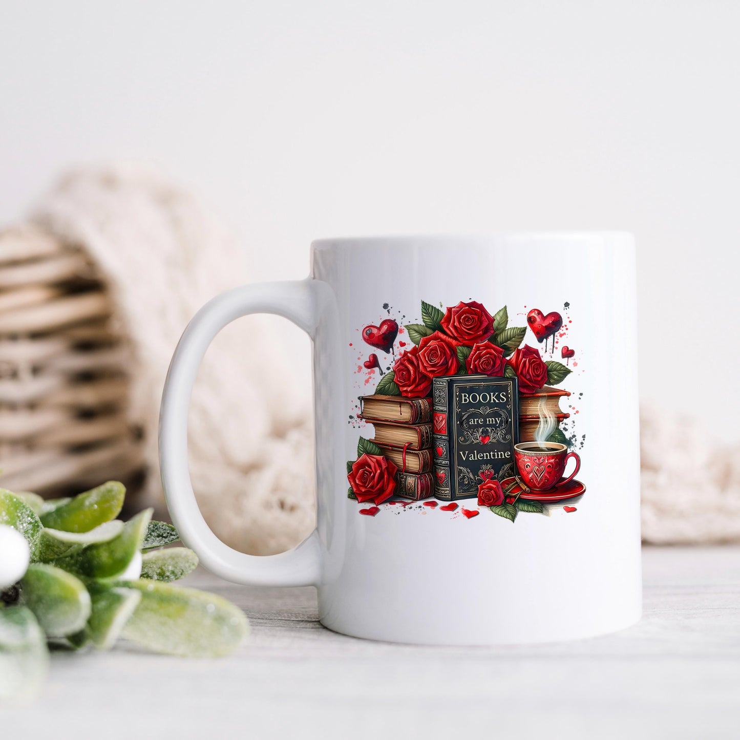 Books Are My Valentine Mug - Cozy Reading Accessory | Durable Ceramic Cup Joyful Moose