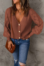 Bishop Sleeve Button V Neck Cardigan Sweater Thread & Co. Boutique, LLC