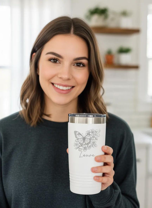 Personalized Butterfly Tumbler - Custom Insulated 20 oz Stainless Steel Mug Joyful Moose