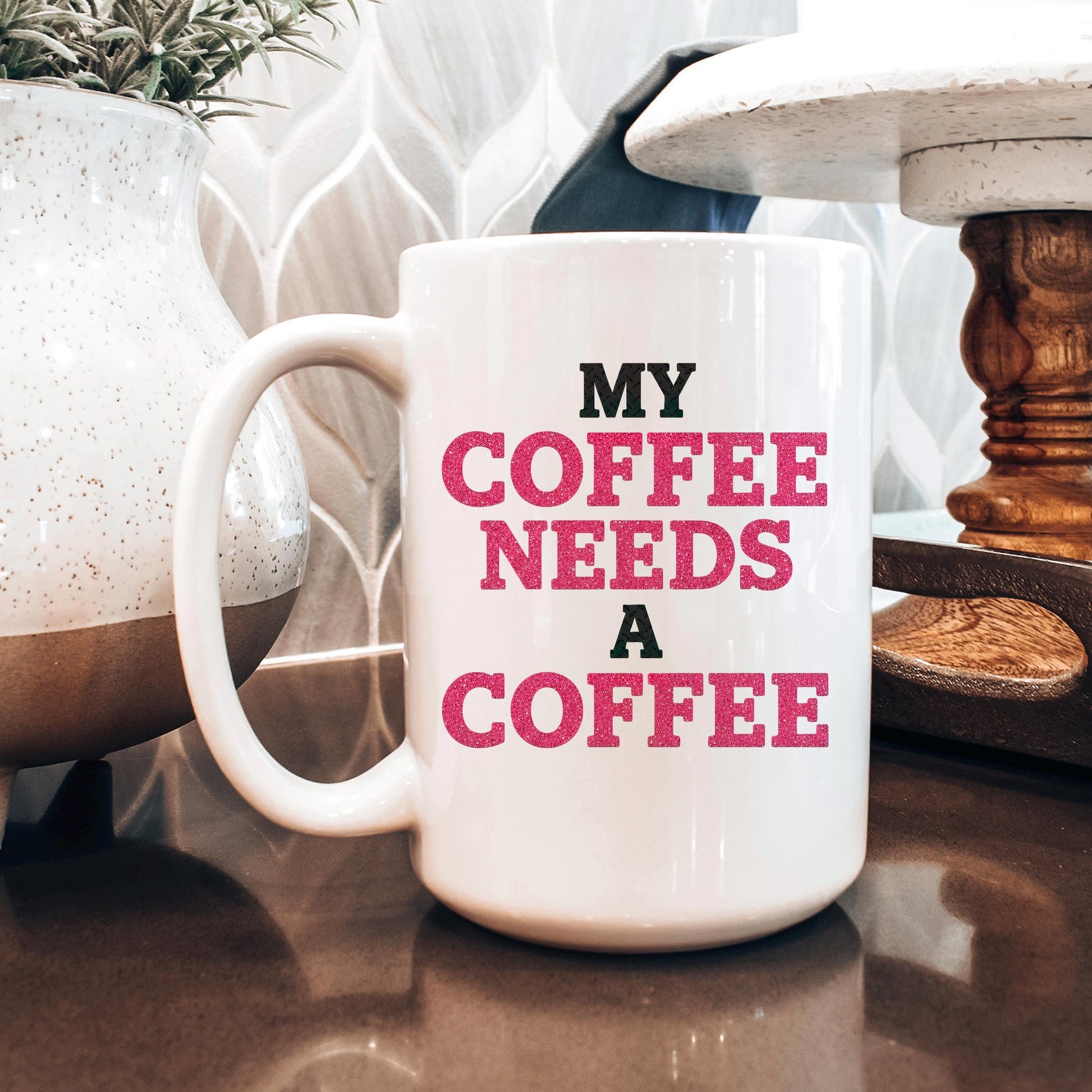 Funny Coffee Mug | Coffee Addict Gift - Glitter Style Ceramic Cup, Dishwasher Safe Joyful Moose