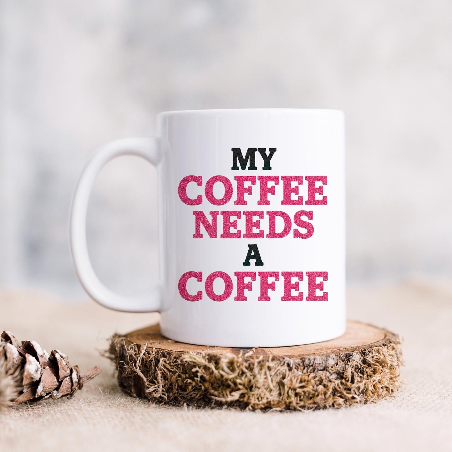 Funny Coffee Mug | Coffee Addict Gift - Glitter Style Ceramic Cup, Dishwasher Safe Joyful Moose