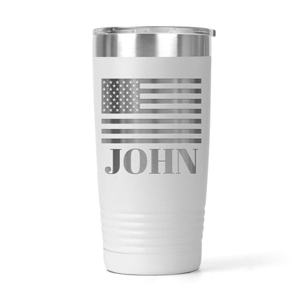 Personalized Flag Tumbler - Patriotic Water Bottle with Custom Name, Insulated Stainless Steel Joyful Moose