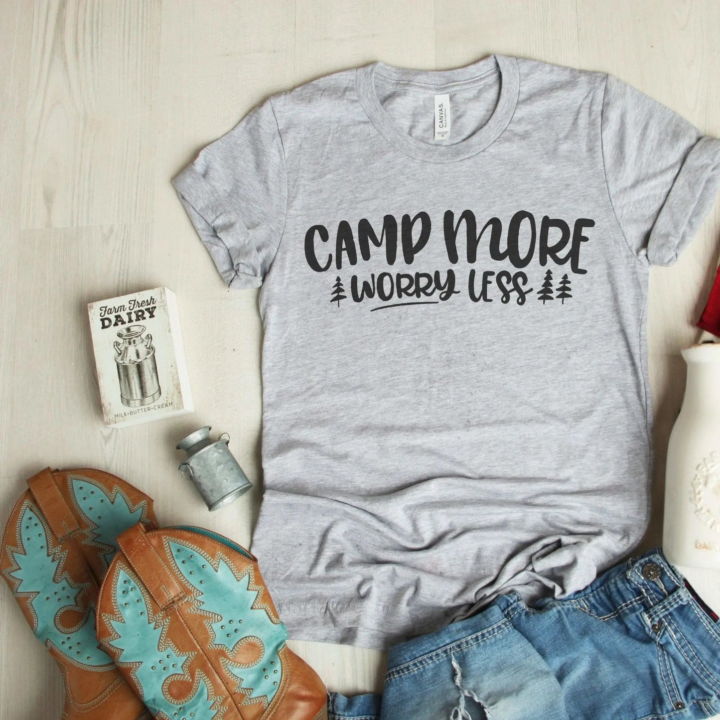 Camp More Worry Less T-shirt, Camping tshirt women, Camping shirt, womens tshirt, Summer mens tshirt, unique camping gifts Joyful Moose