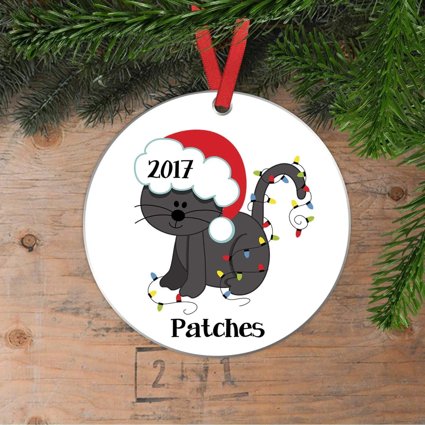Cat Christmas Ornament - Personalized Christmas Ornament for Black Cat or Orange Tabby - New Kitten Gift Joyful Moose