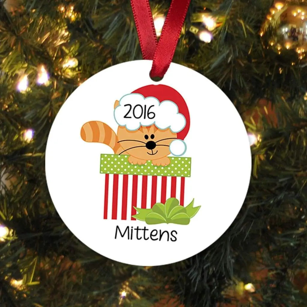 Cat Christmas Ornament - Personalized Christmas Ornament for Cat - Orange Tabby Cat Joyful Moose