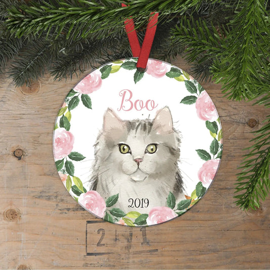 Cat Ornament - personalized cat ornament - watercolor orange cat christmas ornament Joyful Moose