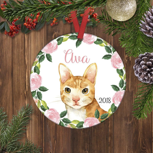 Cat Ornament - personalized cat ornament - watercolor orange cat christmas ornament Joyful Moose