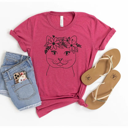 Cute Cat with flowers tshirt, cat lover tshirt Joyful Moose