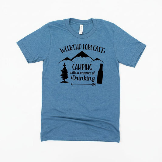 Camping Shirt Camp Beer Bottle Campfire T-shirt Weekend Forecast Camping with a Chance of Drinking Joyful Moose