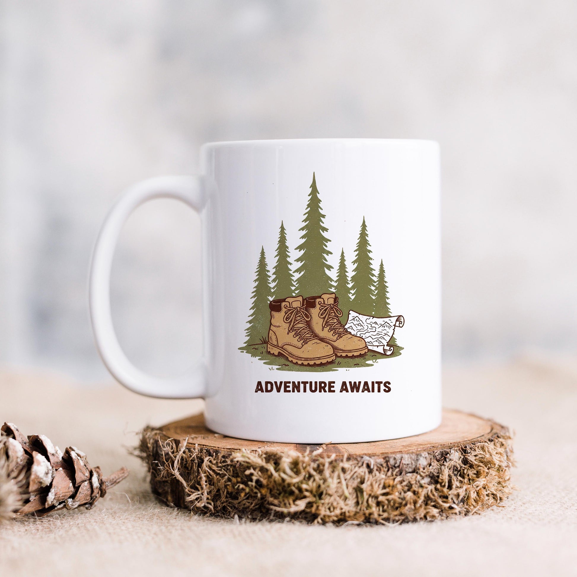 Adventure Mug – Rustic Hiking Coffee Cup | Camping Ceramic Mug, Outdoor Lover Gift Joyful Moose
