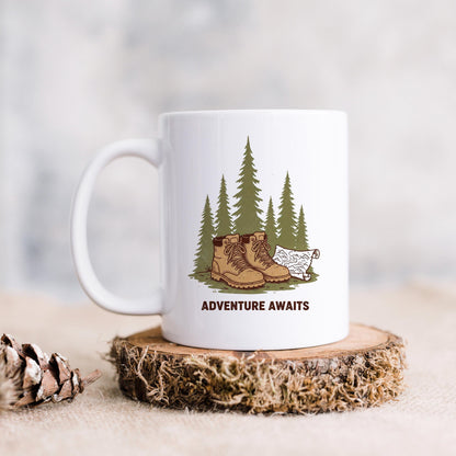 Adventure Mug – Rustic Hiking Coffee Cup | Camping Ceramic Mug, Outdoor Lover Gift Joyful Moose