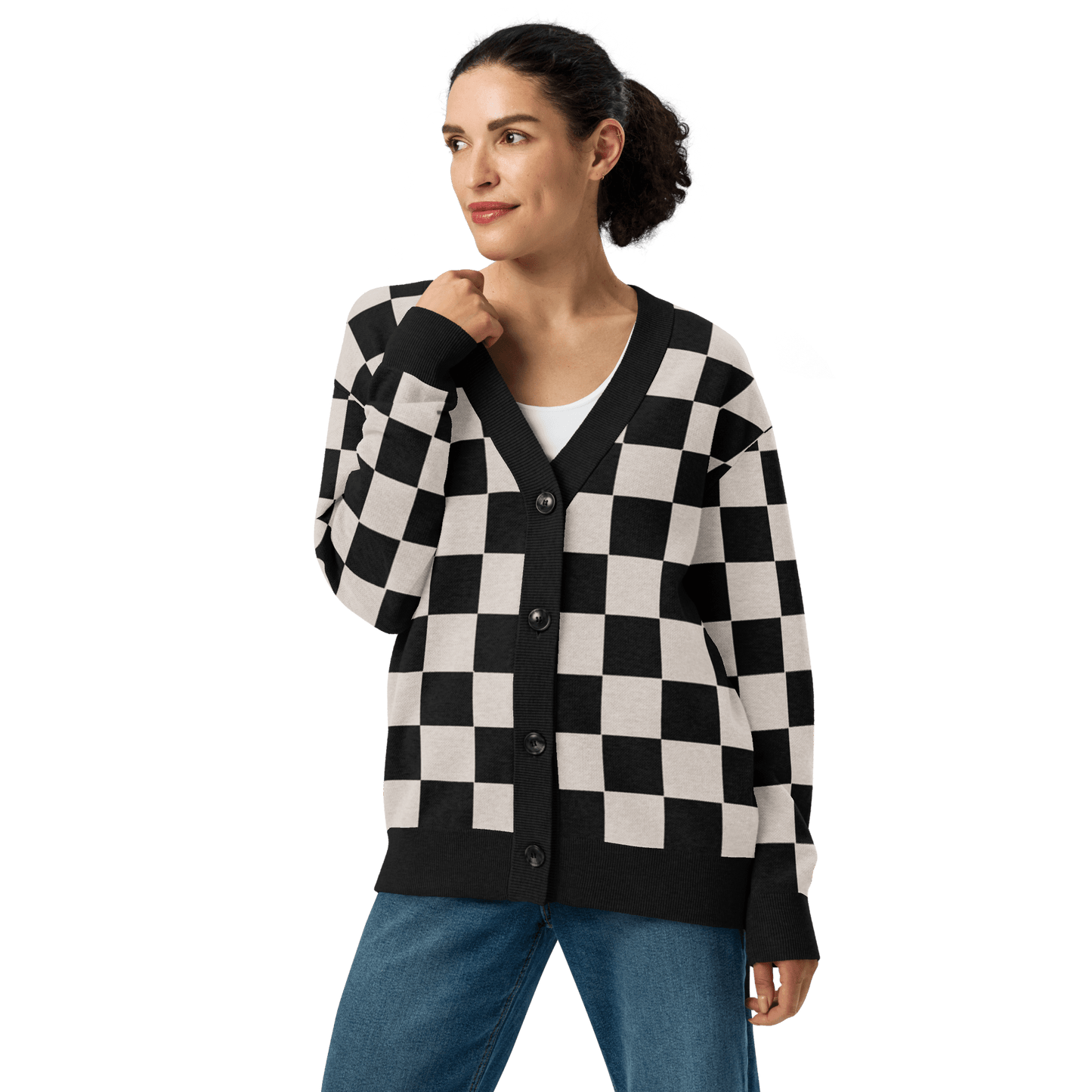 Checkers and Cream Knit Cardigan Goth Cloth Co.