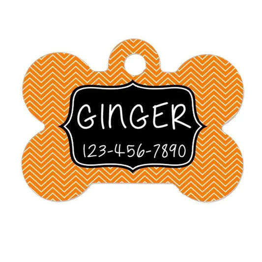 Chevron Dog Name Tag - Dog Collar Name Tag - Orange Black Joyful Moose