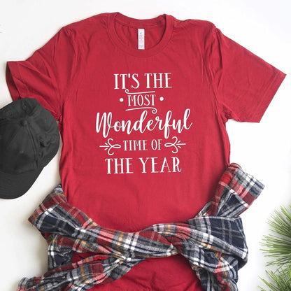 Christmas Tee - Red Christmas Shirt - Graphic T-shirt It's the most Wonderful time of the year Joyful Moose