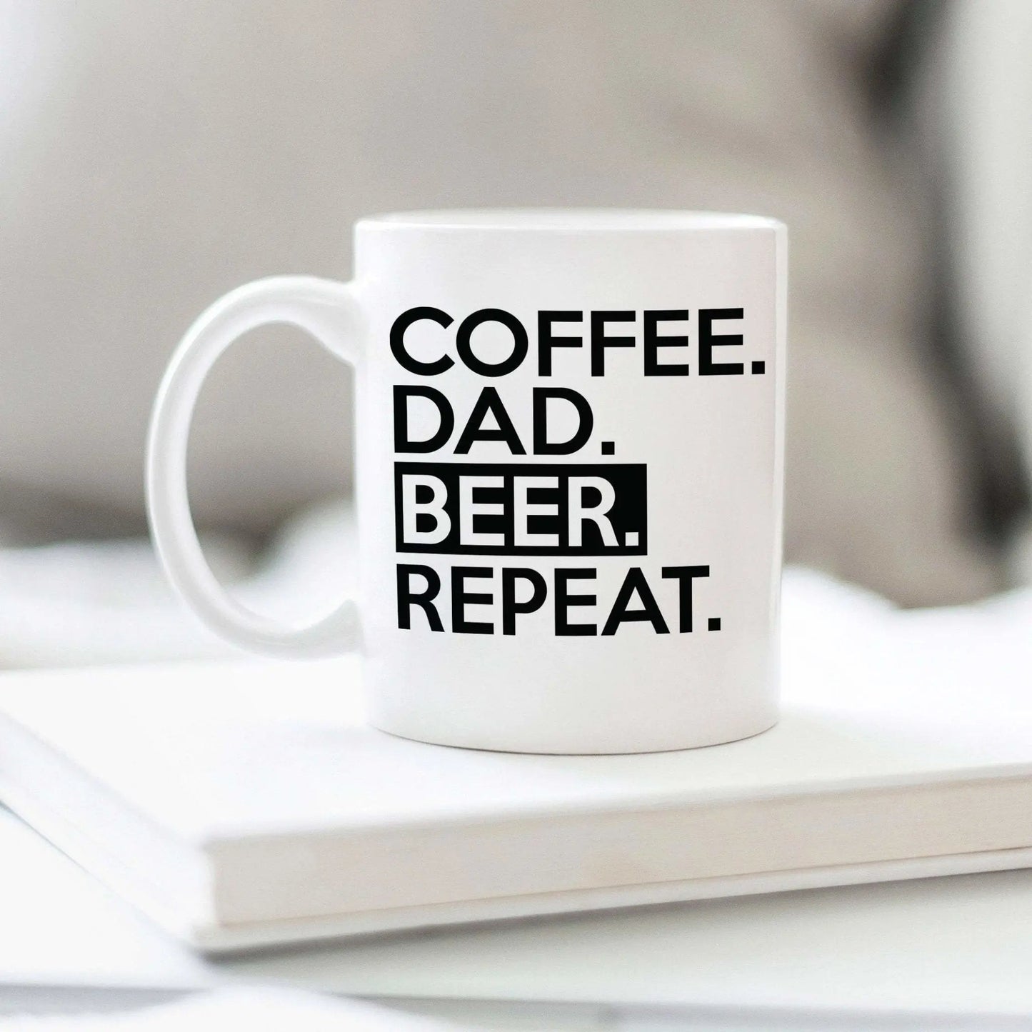 Coffee Dad Beer Repeat Ceramic Coffee Mug for Dad, Funny Father's Day Gift for Dads from daughter from son Joyful Moose