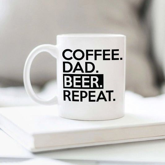 Coffee Dad Beer Repeat Ceramic Coffee Mug for Dad, Funny Father's Day Gift for Dads from daughter from son Joyful Moose
