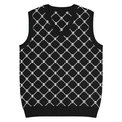 Crossbones Knit V-Neck Vest Goth Cloth Co.