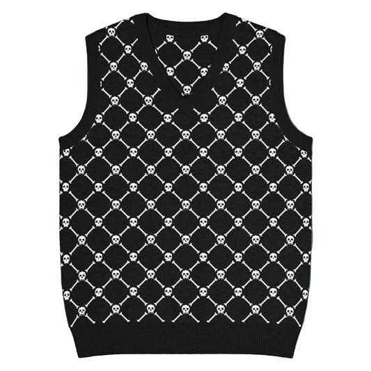 Crossbones Knit V-Neck Vest Goth Cloth Co.