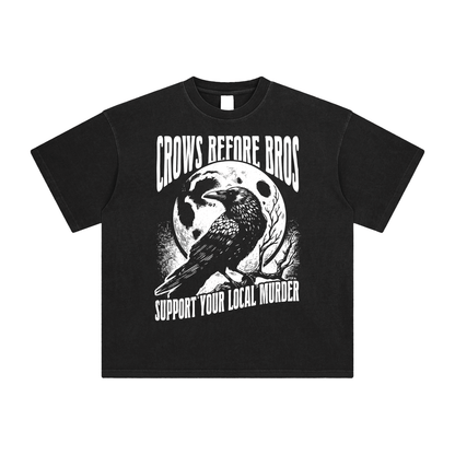 Crows Before Bros, Support Your Local Murder Enzyme Washed T-Shirt Goth Cloth Co.
