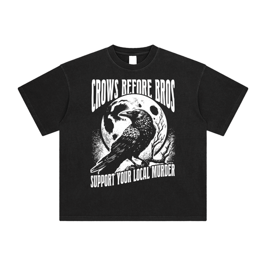 Crows Before Bros, Support Your Local Murder Enzyme Washed T-Shirt Goth Cloth Co.