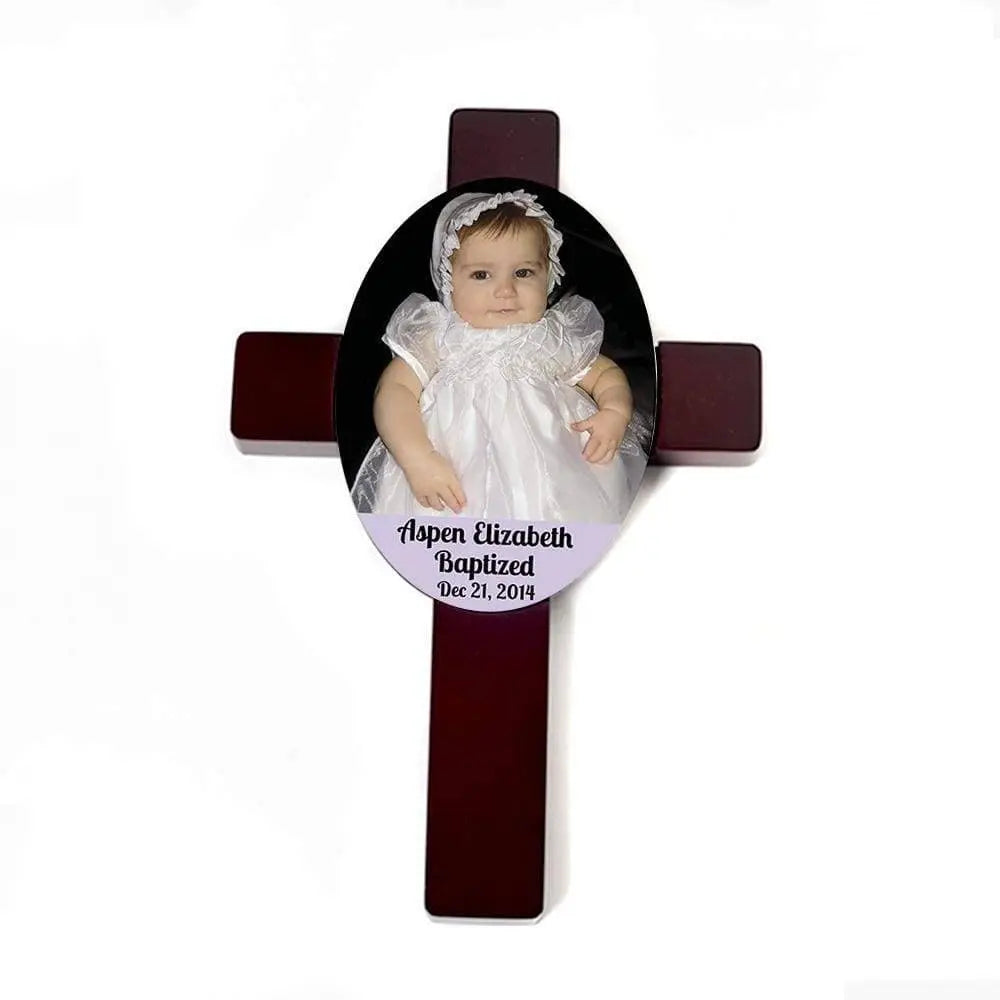 Custom Baptism Gift - Baby Christening Personalized Cross Joyful Moose
