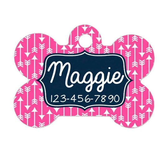 Custom Pet Tag - Pet ID Tag - Custom Dog Tag - Custom Pet ID Tag - Pink Geometric Navy Blue Joyful Moose