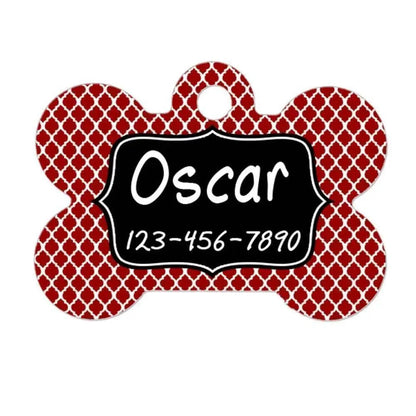 Custom Pet Tag - Pet ID Tag - Custom Dog Tag - Custom Pet ID Tag - Red Black Quatrefoil Joyful Moose