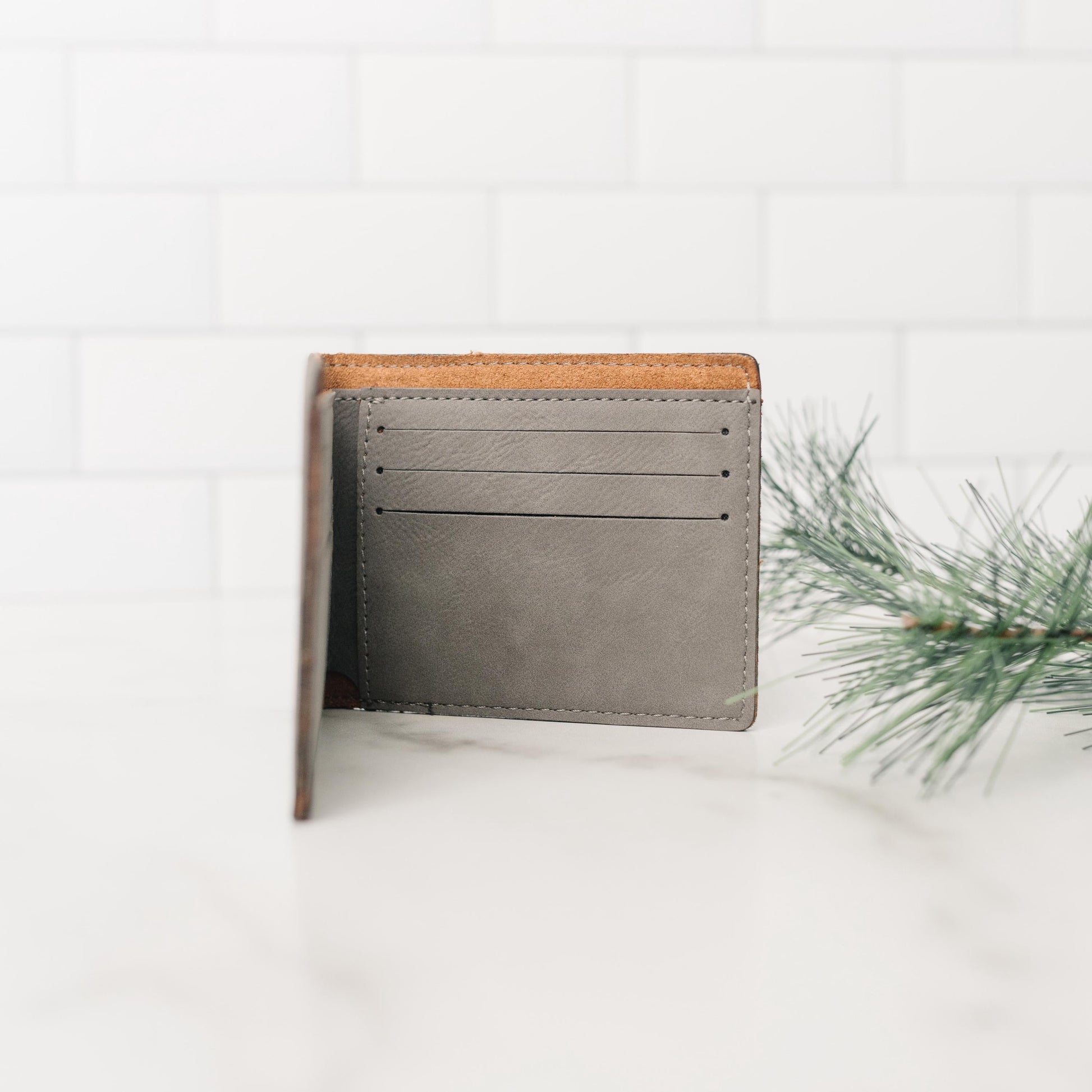 Engraved Wallet For Dad – Brown Leather Slim Bifold Wallet With Card Slots Joyful Moose