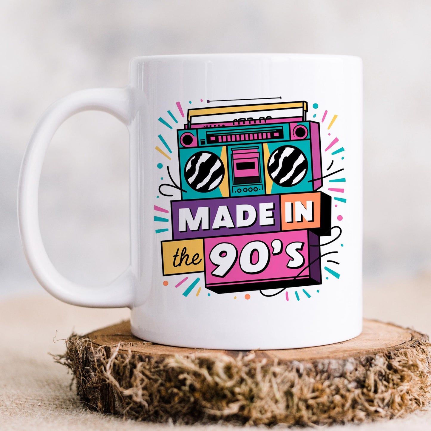 90s Nostalgia Mug – Retro Coffee Cup | Vintage Ceramic Hot Beverage Cup, Dishwasher Safe Joyful Moose