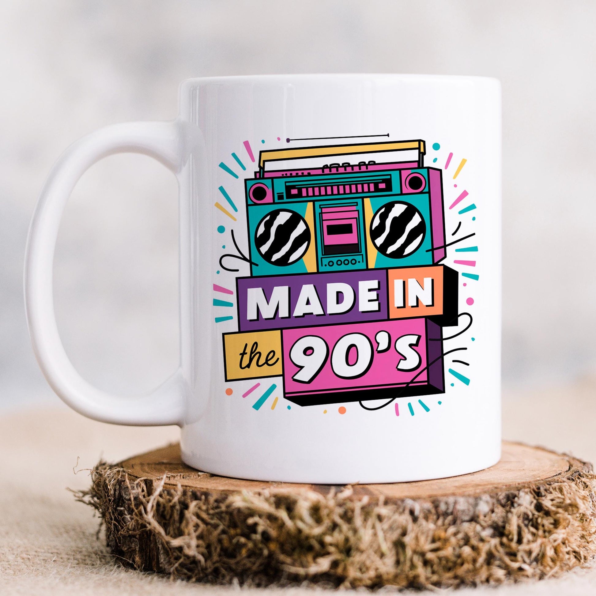 90s Nostalgia Mug – Retro Coffee Cup | Vintage Ceramic Hot Beverage Cup, Dishwasher Safe Joyful Moose