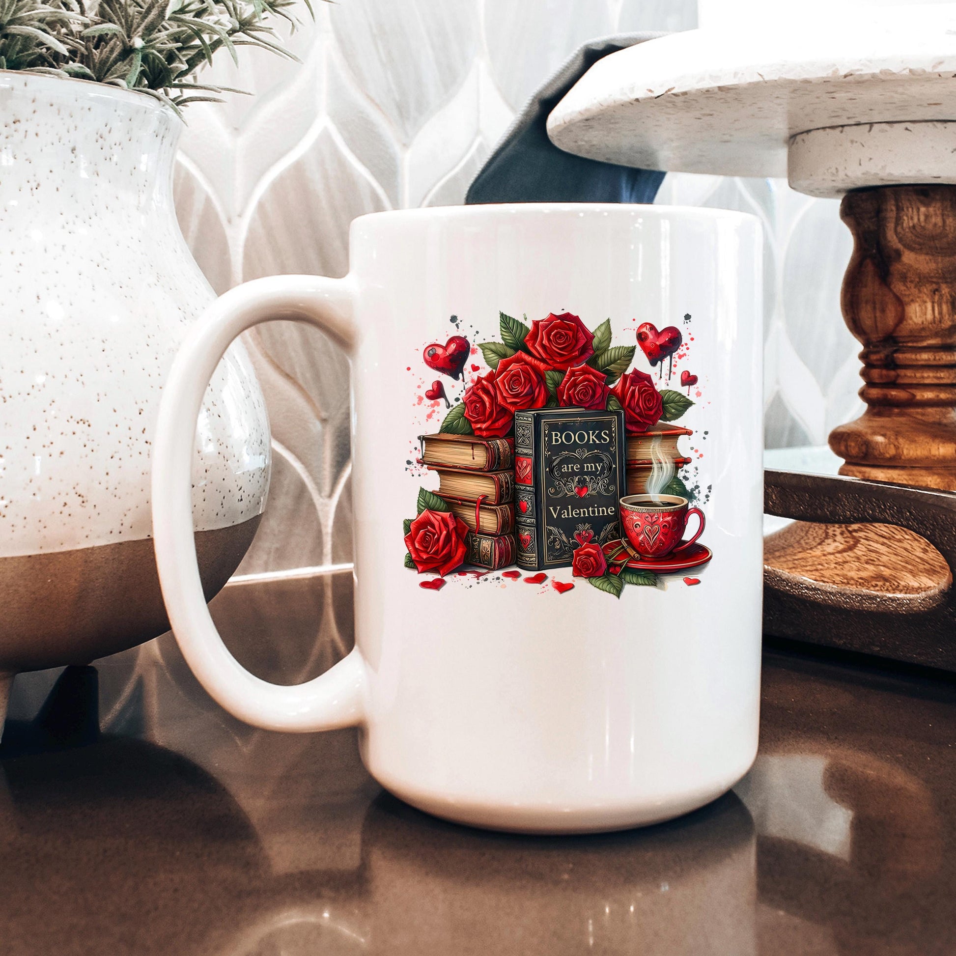 Books Are My Valentine Mug - Cozy Reading Accessory | Durable Ceramic Cup Joyful Moose
