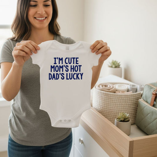 Baby Boy Gift Ideas Funny Baby Boy Shirt - Newborn Baby Boy Blue Clothing - Cute Hot Lucky Joyful Moose