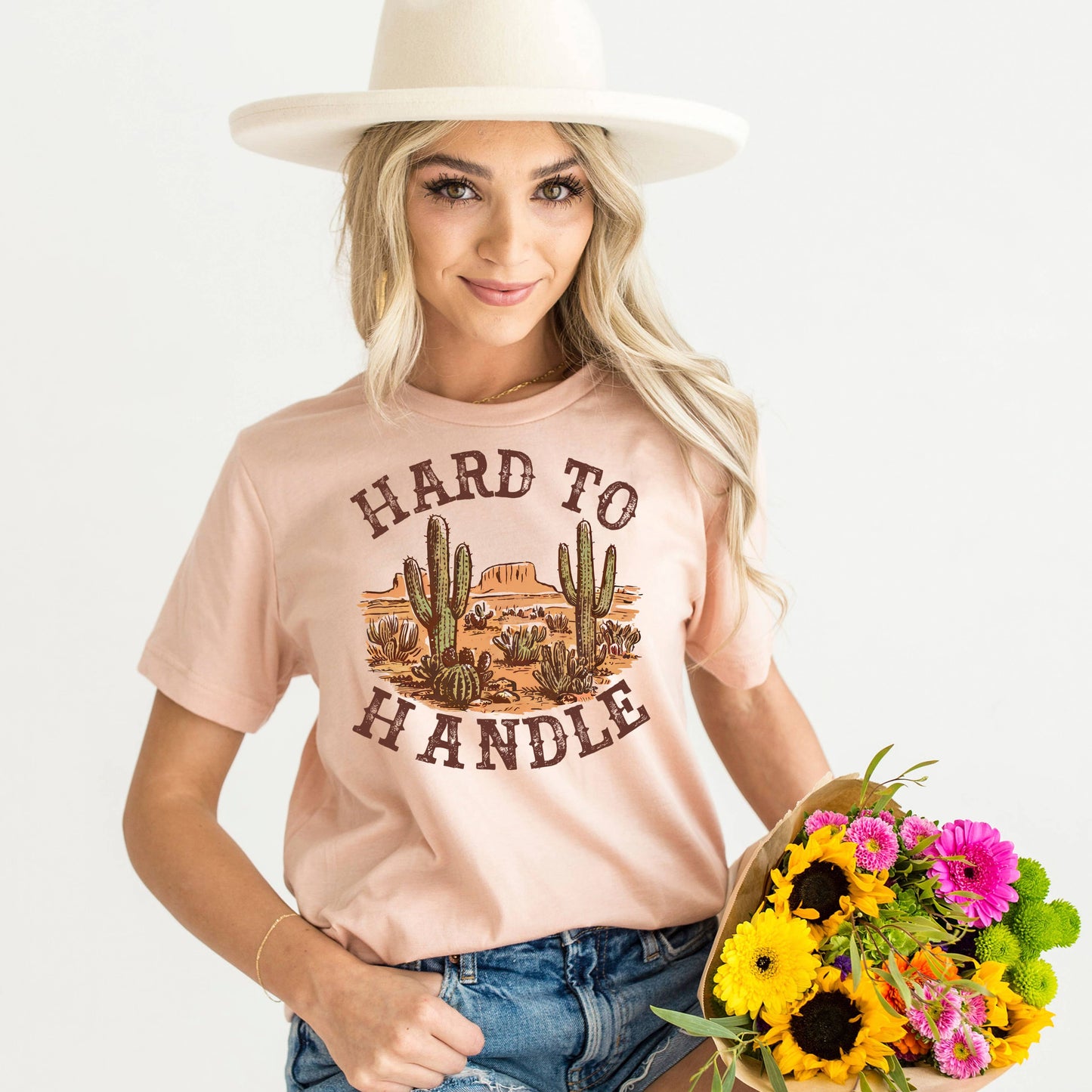 Graphic Tees Western - Hard to Handle Distressed Cactus Tee | Soft Cotton Joyful Moose