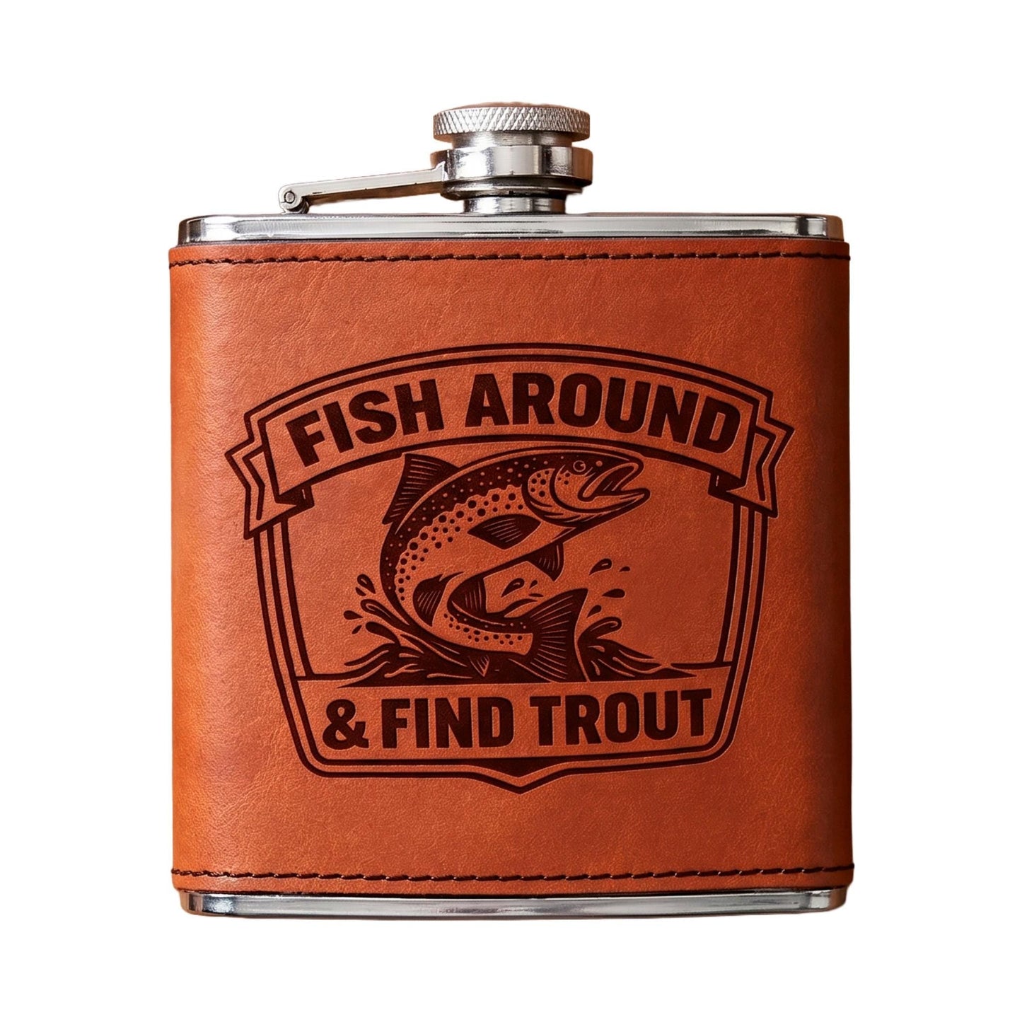 Fishing Flask – Engraved Stainless Steel Hip Flask | Trout Fisherman Gift Joyful Moose
