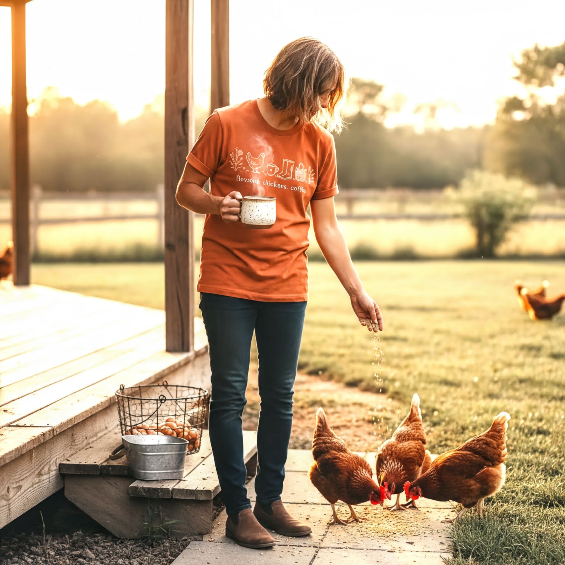 Chicken Mom Shirt - Comfort Colors Tee | Country Living Shirt With Cozy Coffee Vibe Joyful Moose