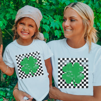 YOUTH Pre Order: Checkered Shamrock Tee *WHITE (XS-XL) Chloe Vs Tank The Boutique