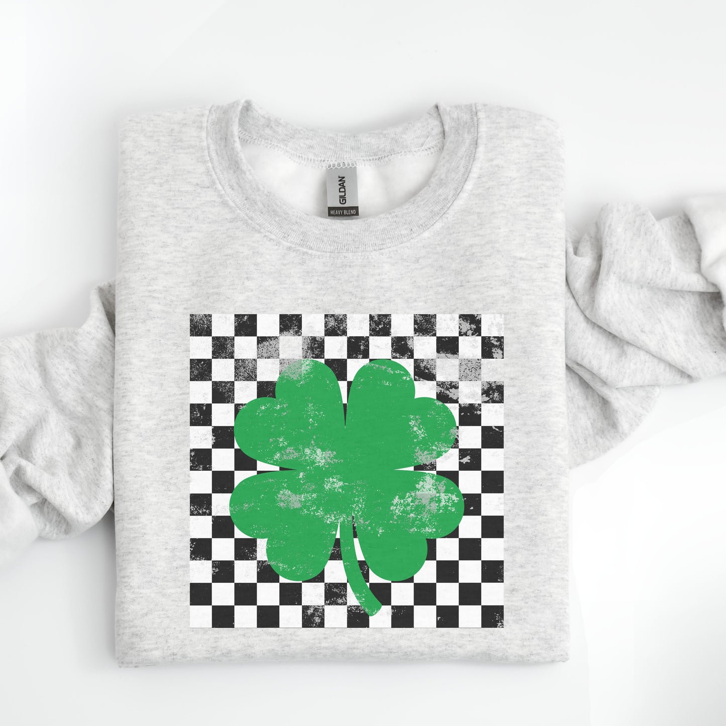 Checkered Shamrock Sweatshirt *Ash Grey (S-3X) Chloe Vs Tank The Boutique