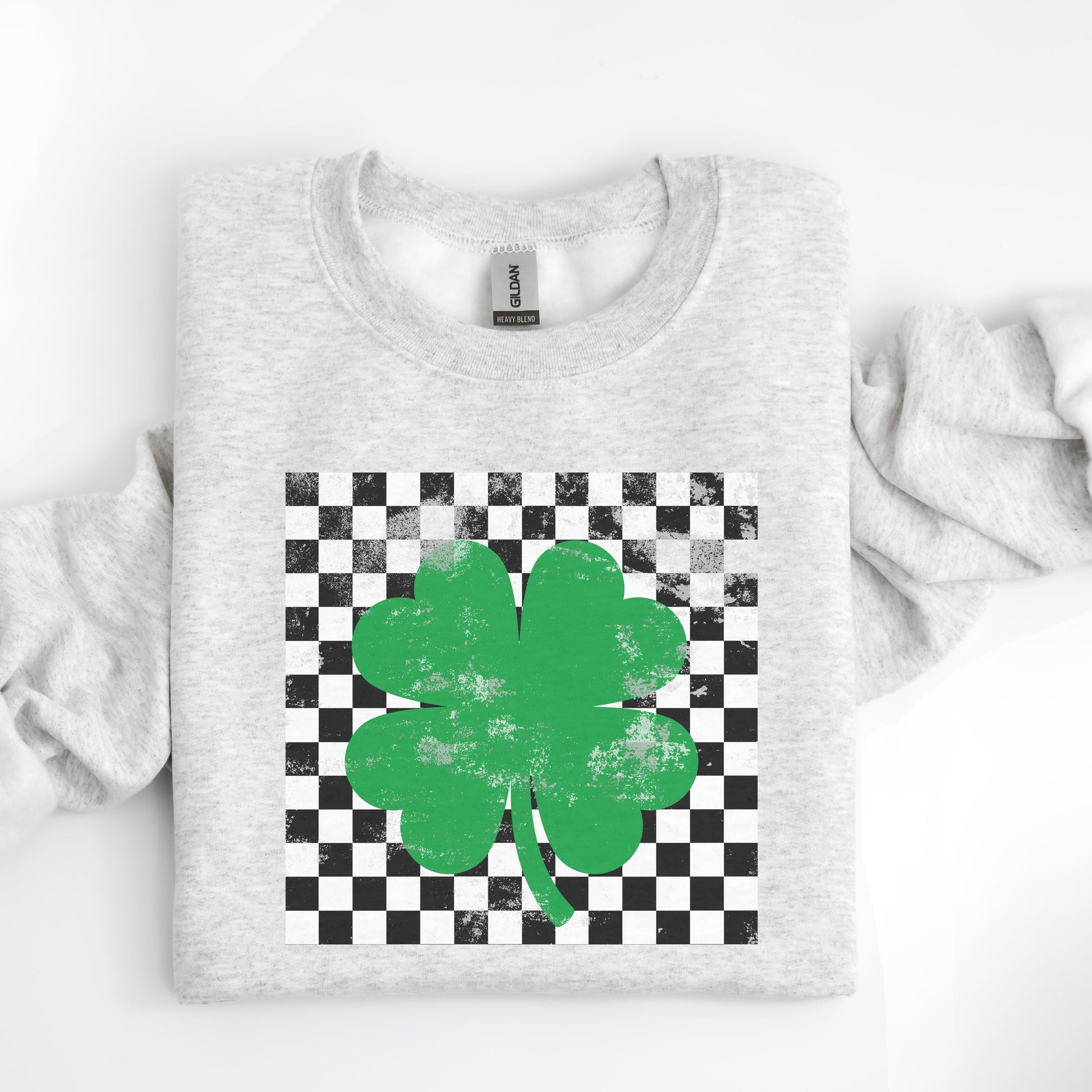 Checkered Shamrock Sweatshirt *Ash Grey (S-3X) Chloe Vs Tank The Boutique