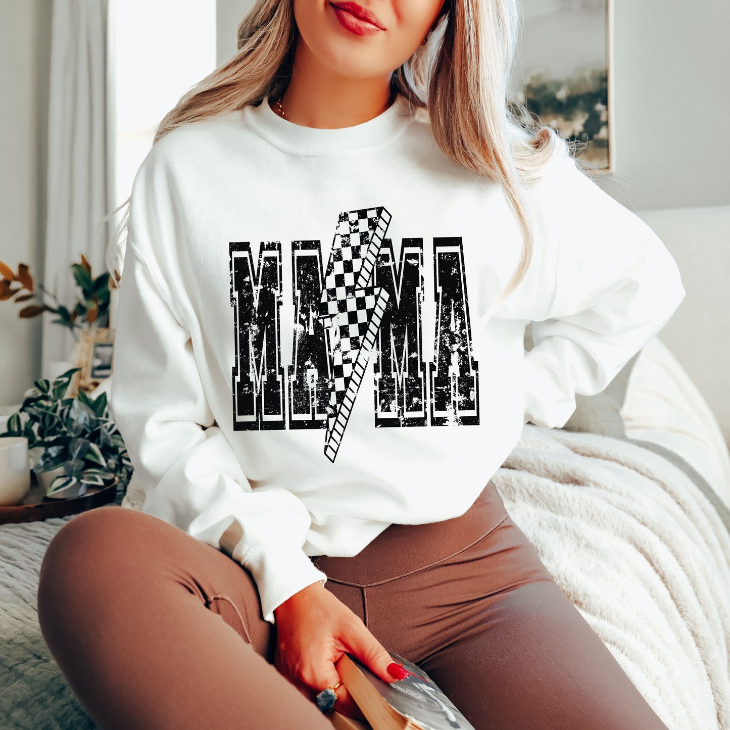 PRE-ORDER: Checkered Bolt MAMA Sweatshirt *4 Colors (S-3X) Chloe Vs Tank The Boutique