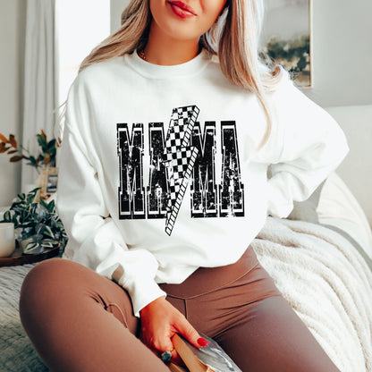 PRE-ORDER: Checkered Bolt MAMA Sweatshirt *4 Colors (S-3X) Chloe Vs Tank The Boutique